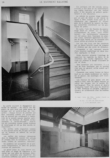 Escalier situé dans l'école des filles et salle des bains douches.