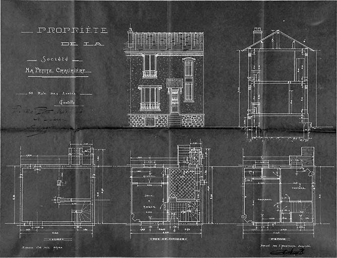 Plans, coupe et élévation.