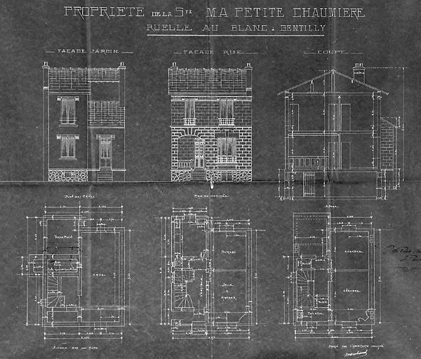 Plans, coupe et élévation, par l'architecte Marchand.