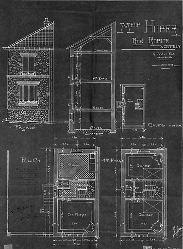 Plans, coupes et élévations, par les architectes G. Just et fils, 1913.