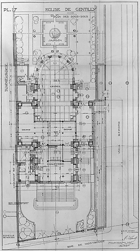 Plan de la crypte et du sous-sol dressé par l'architecte Pierre Paquet.