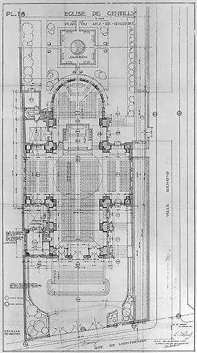 Plan au sol de l'église dressé par l'architecte Pierre Paquet.