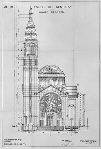 Elévation de la façade principale dressée par l'architecte Pierre Paquet.