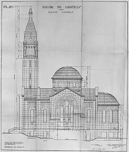 Elévation de la façade latérale dressée par l'architecte Pierre Paquet.