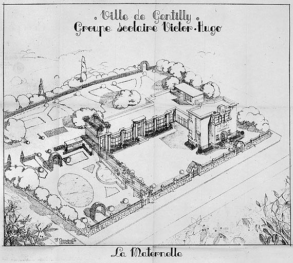 Vue à vol d'oiseau de l'école maternelle, par l'architecte Nanquette.