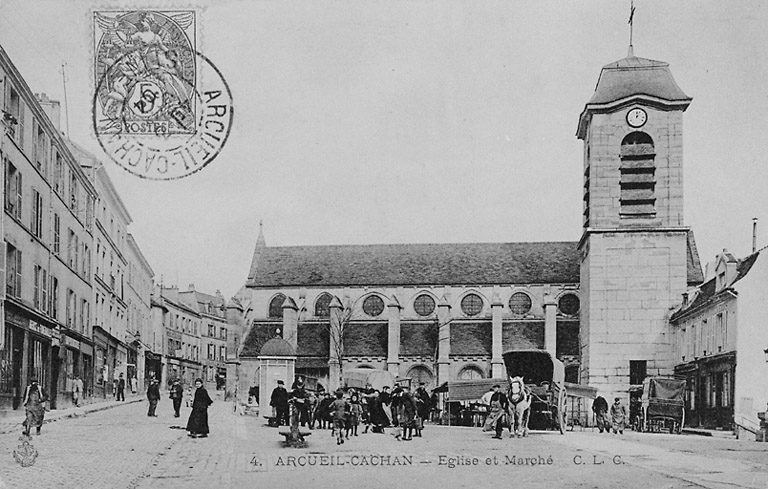 L'église et le marché. A gauche, la rue Emile-Raspail.