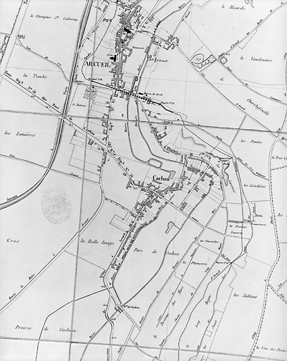 Plan du hameau de Cachan en 1860.