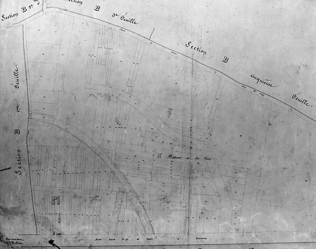 Plan cadastral de la commune d'Arcueil : détail de la section B dite de Cachan, quatrième feuille.