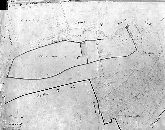 Plan cadastral de la commune d'Arcueil : détail de la section B dite de Cachan, troisième feuille.