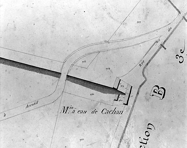 Plan cadastral de 1841, section B, feuille 5, détail : le moulin de Cachan.