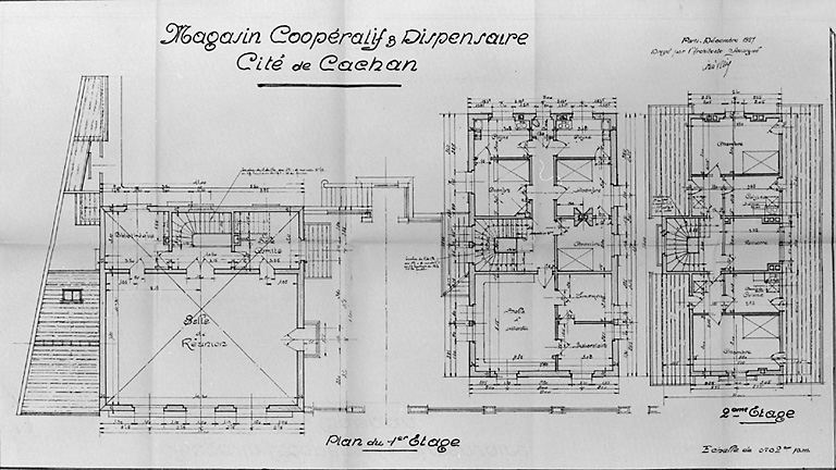 Plan du premier étage du magasin coopératif et du dispensaire.