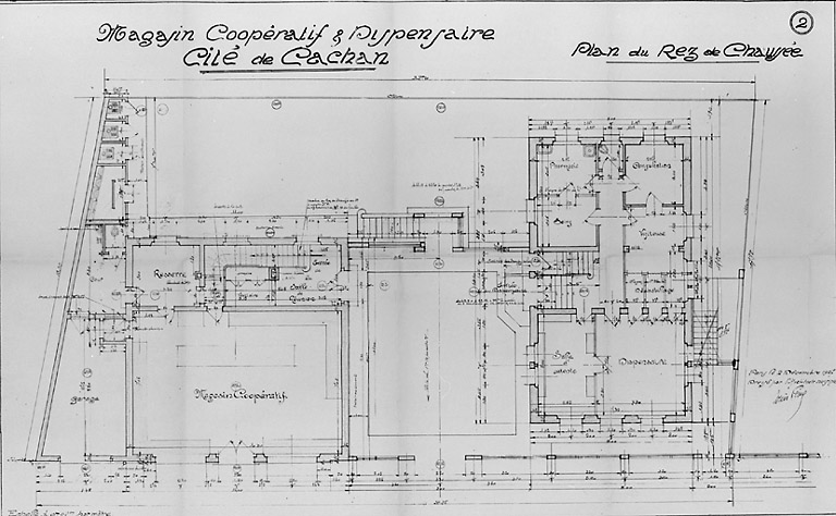 Plan du rez-de-chaussée du dispensaire et du magasin coopératif.