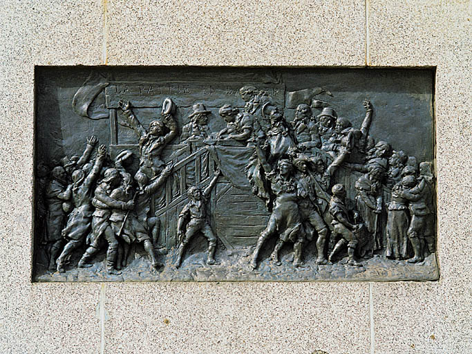 Statue : Rouget de L'Isle, 2 bas-reliefs : marseillaise entraînant les soldats de la république à Valmy (la), enrôlements volontaires de 1792 (les)