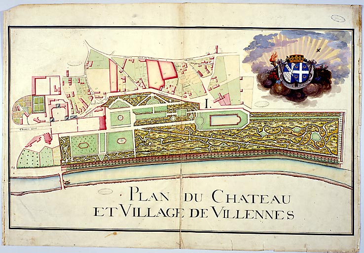 Plan atlas des seigneuries de Villennes : 'Plan du château et village de Villennes'.