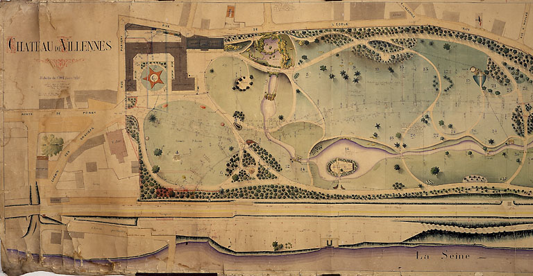 Plan du parc : détail de la partie gauche, côté château.