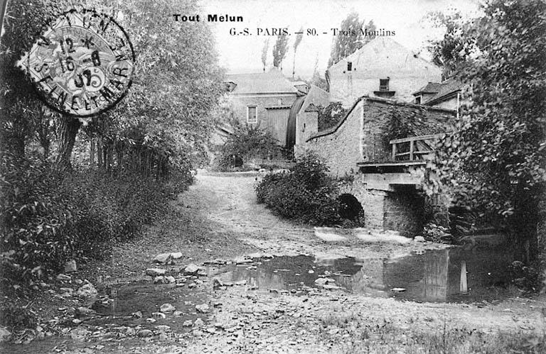 Le hameau de Trois-Moulins vu depuis l'Almont, vers 1907.