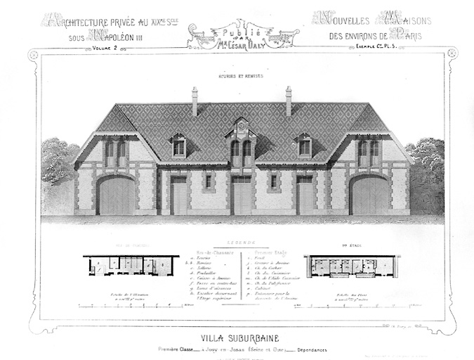 Elévation et plan des communs.