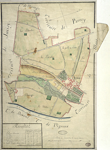 Le château, le parc et la ferme seigneuriale sur le plan d'Intendance de la commune d'Athis, vers 1785.