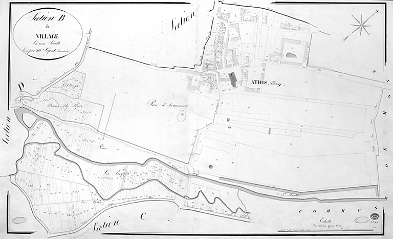 La propriété sur le cadastre napoléonien : commune d'Athis, section B, Village, 1815.