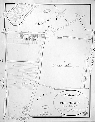 Cadastre napoléonien : commune de Mons, section D, 1ère feuille, Clos-Pérault, 1812.