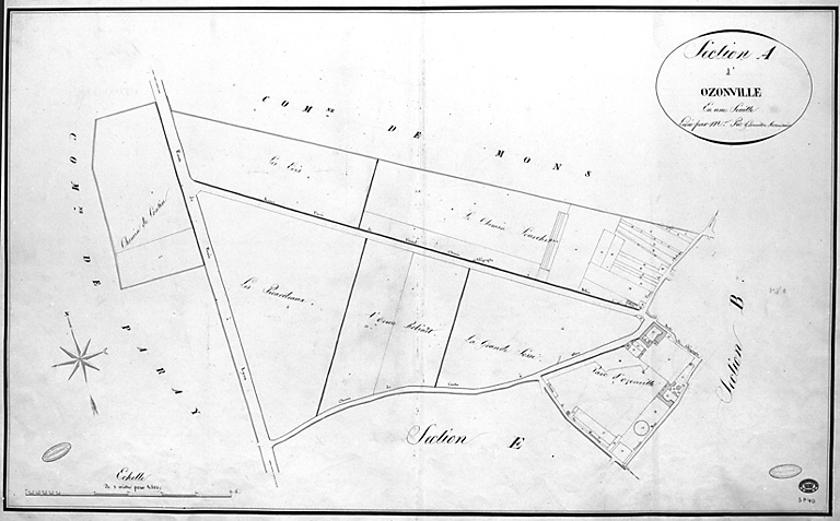 Le château d'Ozonville sur le cadastre napoléonien, 1815.