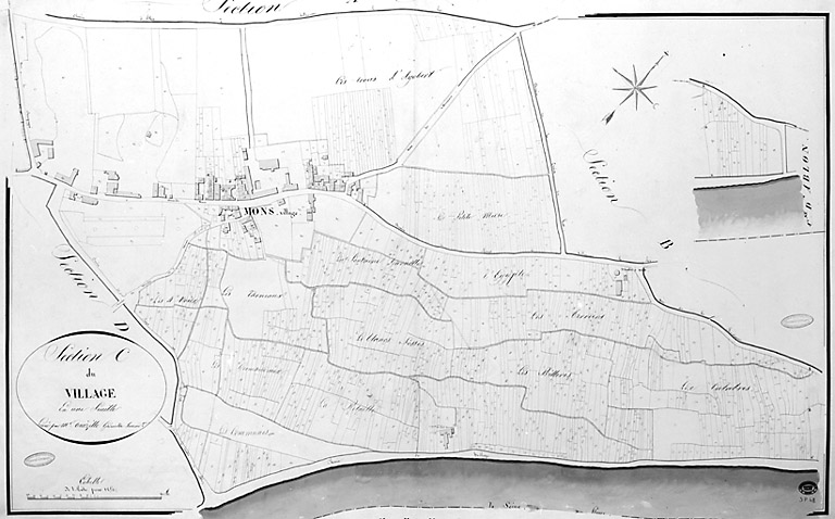 Cadastre napoléonien : commune de Mons, section C, Village, 1812.