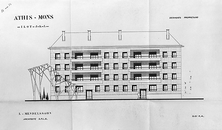 Immeuble Desvignes : projet de façade principale par L. Mendelssohn, architecte en chef, 14 mai 1953.