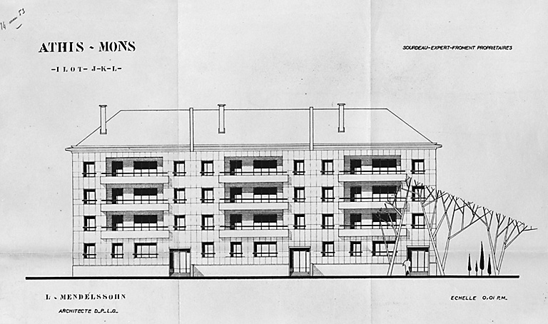 Immeuble Sourdeau, Expert et Froment : projet de façade par Léo Mendelssohn, architecte en chef, 14 mai 1953.