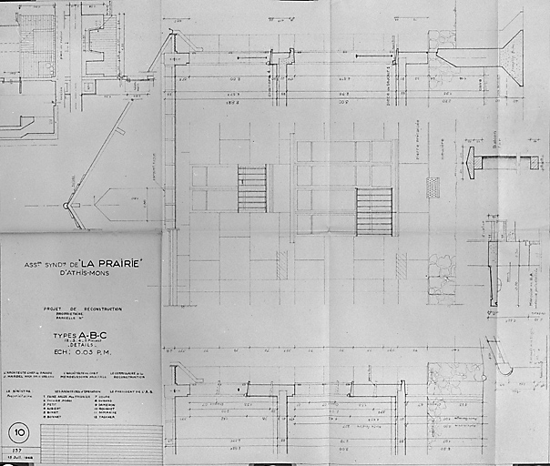 ASR de la Prairie, plan de détail des fenêtres des maisons des types A, B, C construites sous la direction de l'architecte chef de groupe J. Hardel, 15 juillet 1948.
