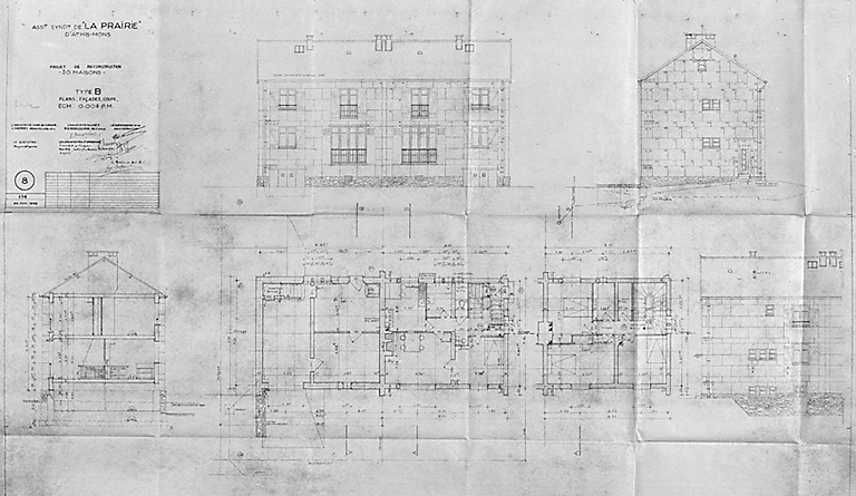 Plans, façades et coupe d'un pavillon du type B ; 24 juin 1948.