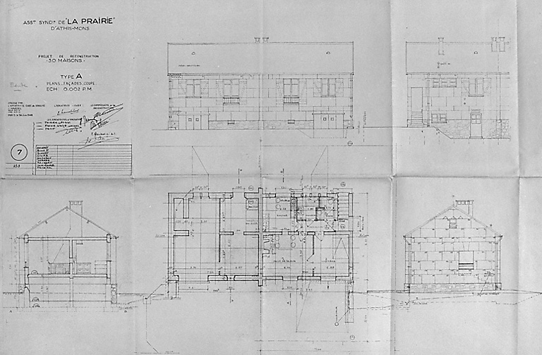 Plans, façades et coupe d'un pavillon du type A ; 24 juin 1948.