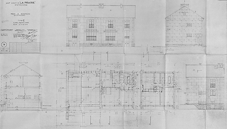 Plans, façades et coupe d'un pavillon double du type C ; 24 juin 1948.