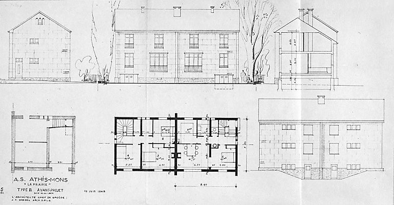 Avant-projet du type B : plan, élévations et coupe ; 10 juin 1948.