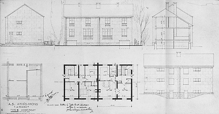 Avant-projet du type C ; 10 juin 1948. En note : 'Le type B est identique au type C et mesure 7, 20 m au lieu de 8, 40 m'.