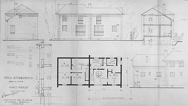 ASR la Prairie, avant-projet pour un pavillon double de 3, 4 ou 5 pièces, avenue de l'Orge, 10 avril 1948.