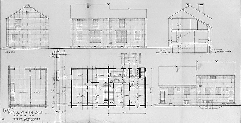 ASR la Prairie, avant-projet pour un pavillon double du type 2bis, avenue de l'Orge, 10 avril 1948.
