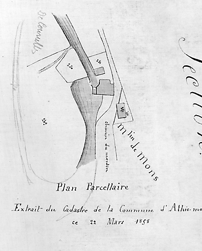 Le moulin en 1812 (détail du cadastre de la commune copié en 1858).