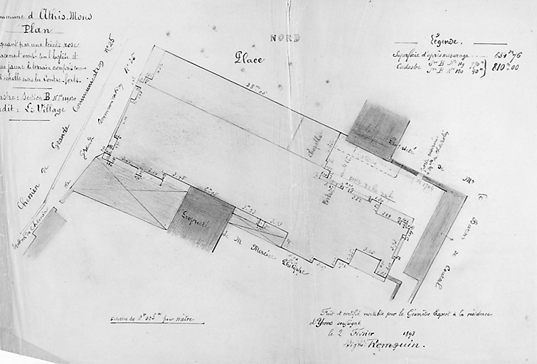 Plan dressé le géomètre Romquin, Yerres, 2 février 1893.