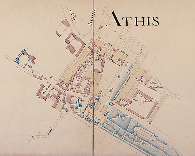 La ferme seigneuriale reconstruite par la Comtesse de Charolais à droite de l'allée d'honneur du château. Extrait du plan de 1772.