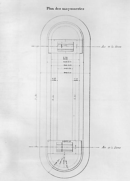 Projet établi par l'agent-voyer chef Michaud du Service vicinal de Seine-et-Oise : plan d'une pile maçonnée, dressé le 14 août 1891, rectifié le 14 avril 1892.