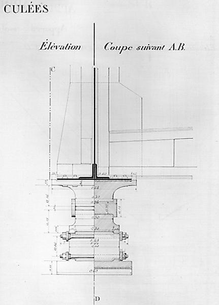 Projet établi par l'agent-voyer chef Michaud, dressé le 20 octobre 1892 : détail d'un appareil à rotule sur les culées.