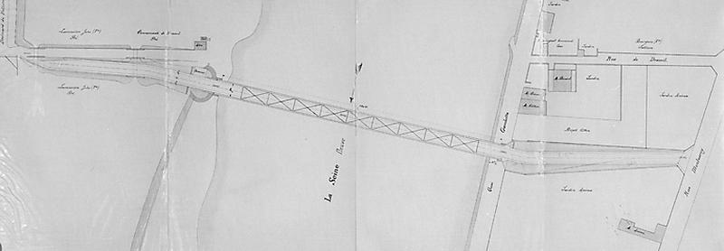 Avant-projet établi par l'ingénieur Auguste Dallot le 29 juillet 1890 : plan d'ensemble de l'ouvrage et de son insertion dans la construction et la voierie des abords.