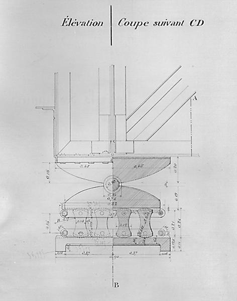 Projet établi par l'agent-voyer chef Michaud dressé le 20 octobre 1892 : détail d'un appareil d'appui à rotules établi sur les culées