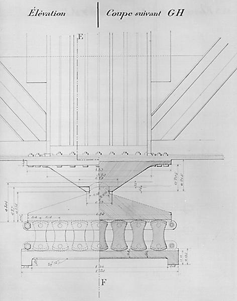 Projet établi par l'agent-voyer chef Michaud dressé le 20 octobre 1892 : détail d'un appareil mobile à rotules à la base d'un appui établi sur les piles.