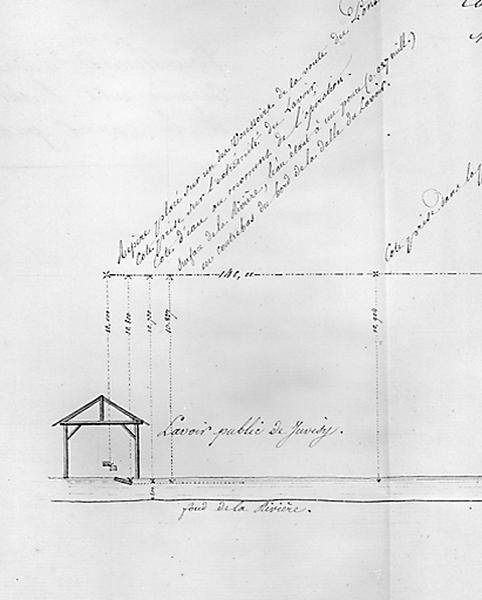 Coupe transversale du lavoir public : dessin schématique non signé, non daté