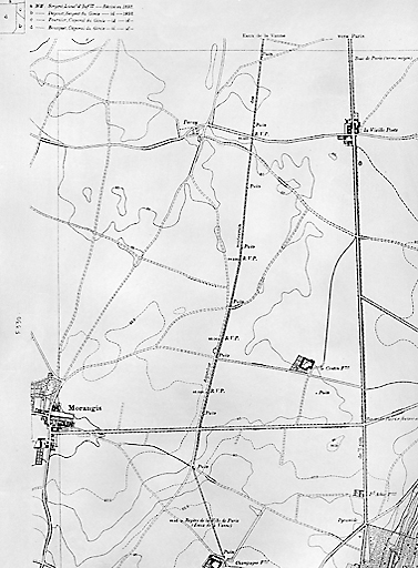 Plan des communes de Paray-Vieille-Poste et de Morangis, extrait de la Carte du Service géographique des armées, 1887.