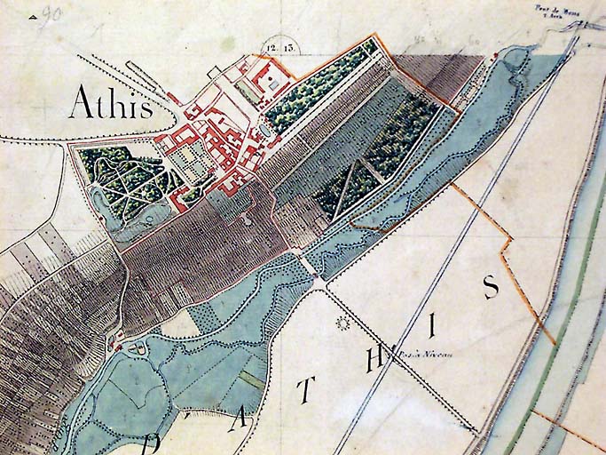 Le château d'Ozonville, sur les minutes de l'Etat-major (1819-1821) préparatoires à la Carte de France.