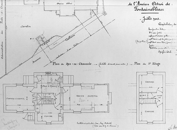 L'ancien octroi de Fontainebleau : plans du rez-de-chaussée et du premier étage.