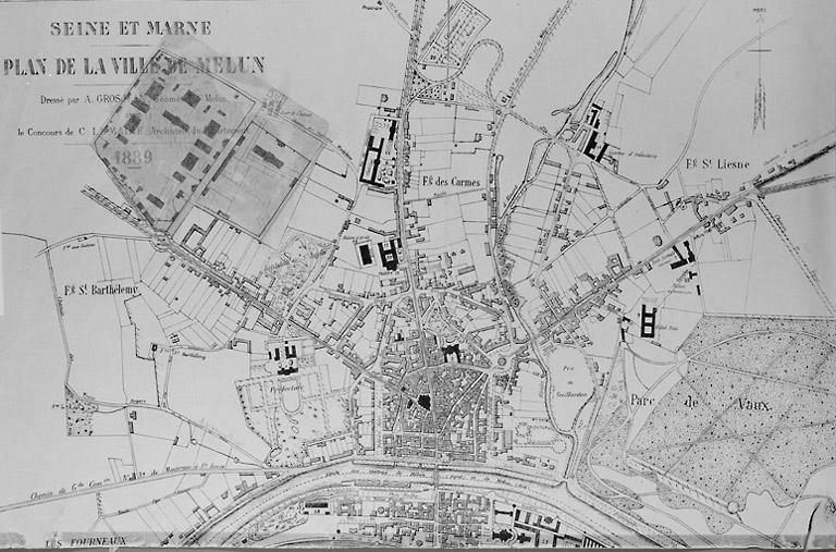 'Plan de la ville de Melun dressé par A. Grosjean, géomètre à Melun, avec le concours de C. Lemaire, archiviste du département' : partie nord.