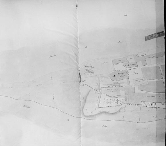 Plan géométrique de la Courtille et jardin Saint-Cosme de l'île. Partie gauche du document.